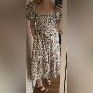 Abercrombie and Fitch Emerson Poplin Puff Sleeve dress in green and pink flora